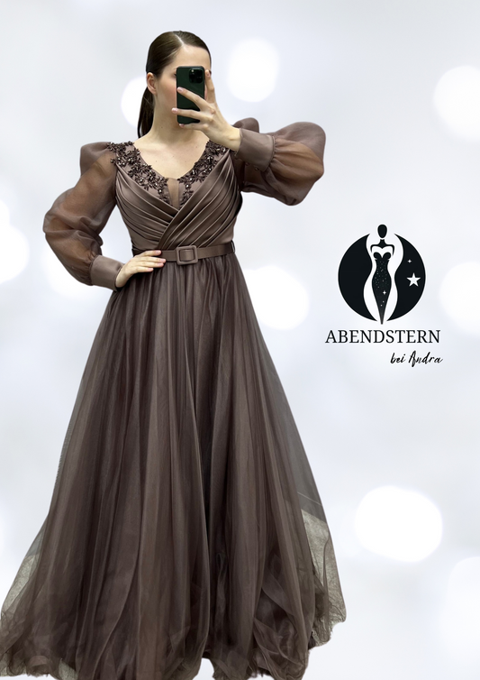 Braunes Glanz Pailletten-Dekolleté Kleid