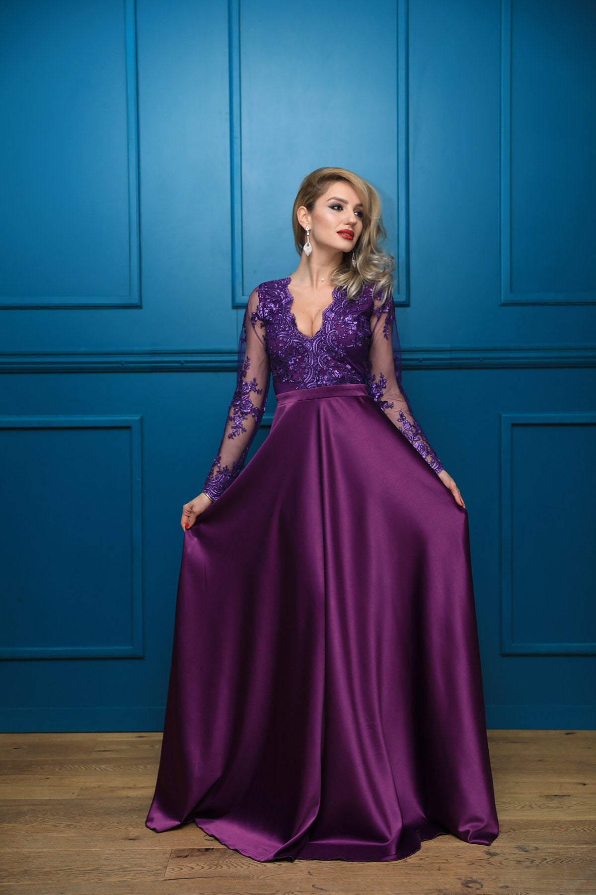 Lilafarbene Eleganz A-Linien-Kleid